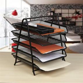 img 3 attached to 📚 Black Desk Organizer with 5 Sliding Trays for Letters, Documents, Mail, Files, and Paper - Mind Reader