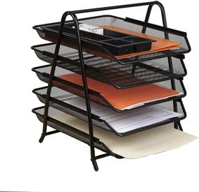 img 4 attached to 📚 Black Desk Organizer with 5 Sliding Trays for Letters, Documents, Mail, Files, and Paper - Mind Reader