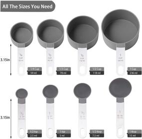 img 3 attached to Huygens Kitchen Gadgets Measuring Cups and Spoons Set - 8 Piece Stackable Stainless Steel Handle for Measuring Dry and Liquid Ingredients (Gray)