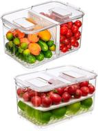 🍎 benzoyl produce saver fruit container: stackable fridge food storage organizer set of 2 with foldable lid and removable drain tray - keep fruits and veggies fresh! logo