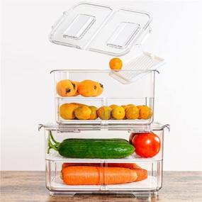 img 3 attached to 🍎 Benzoyl Produce Saver Fruit Container: Stackable Fridge Food Storage Organizer Set of 2 with Foldable Lid and Removable Drain Tray - Keep Fruits and Veggies Fresh!