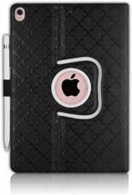 img 3 attached to 📱 Thankscase iPad Air 10.5" Case (3rd Gen) / iPad Pro 10.5 Rotating Case with Pencil Holder, Swivel Cover Wallet Pocket and Hand Strap - Black Quatrefoil