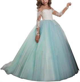 img 4 attached to Abaowedding Kids Trailing Gowns with Lace Embroidery and Sheer Long Sleeves