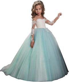 img 1 attached to Abaowedding Kids Trailing Gowns with Lace Embroidery and Sheer Long Sleeves
