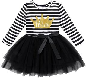 img 4 attached to 🎂 Birthday Princess Cake Smash Baptism Crown Tulle Party Dress for Baby Girls - Long Sleeve Striped Outfit 1st/2nd/3rd Year Tutu Gown