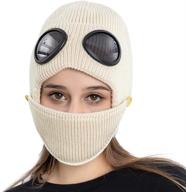 🧣 warm knitted earflaps beanie hat with goggles for men and women - amhdv winter chunky beanie логотип