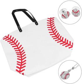 img 1 attached to 👜 Women's Canvas Baseball Tote Bag - Large Oversize Handbag with Baseball Earrings and Necklace