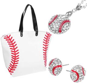 img 4 attached to 👜 Women's Canvas Baseball Tote Bag - Large Oversize Handbag with Baseball Earrings and Necklace