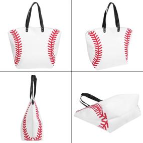 img 2 attached to 👜 Women's Canvas Baseball Tote Bag - Large Oversize Handbag with Baseball Earrings and Necklace