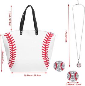 img 3 attached to 👜 Women's Canvas Baseball Tote Bag - Large Oversize Handbag with Baseball Earrings and Necklace