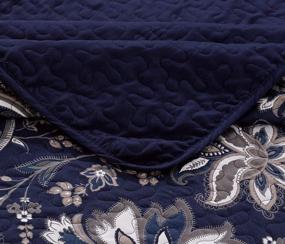 img 1 attached to 🌸 3 Piece Full/Queen Luxury Home Collection Reversible Quilted Coverlet Bedspread Set - Floral Print in Navy Blue, White, and Gray