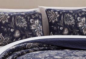 img 2 attached to 🌸 3 Piece Full/Queen Luxury Home Collection Reversible Quilted Coverlet Bedspread Set - Floral Print in Navy Blue, White, and Gray