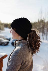 img 2 attached to Funky Junque Women's Beanie Tail Messy Bun High Ponytail Knit Cap with Criss Cross Design