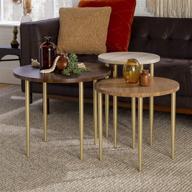 🪑 walker edison 3-piece modern round nesting coffee table set - living room accent ottoman with storage shelf, set of 3 in dark walnut logo