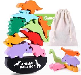 img 4 attached to 🦕 Wooden Dinosaur Stacking Toy: Fun & Educational Toys for 4-7 Year Olds, Perfect Gift for Kids - Includes Storage Bag!