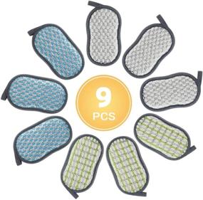 img 4 attached to 🧽 Versatile Kitchen Household Scrub Sponge Set: Reusable, Non-Stick Microfiber Sponge with Heavy Duty Scouring Power Pads - Effortlessly Clean Dishes, Pots, and Pans Together
