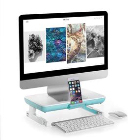 img 4 attached to Foldable Monitor Stand Riser: Adjustable Height with Storage, White - Perfect for PC Laptop & Tablet Phone