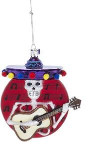 img 1 attached to Rosy Red 5 inch Glass Christmas Figurine Ornament - Guitar Mariachi Skeleton