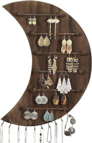 img 4 attached to 🌙 Boho Moon Rustic Wood Wall Mounted Jewelry Organizer: Hanging Earring, Necklace, and Bracelet Holder for Stylish Wall Décor