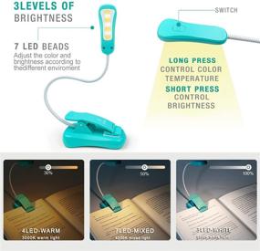 img 3 attached to Rechargeable Book Light, Vekkia/LuminoLite, 3 Colortemperature × 3 Brightness, Reading Lights for Bedtime Reading. Up to 70 Hours of Lighting. Ideal Gift for Bookworms, Kids &amp; Travelers. (Turquoise)