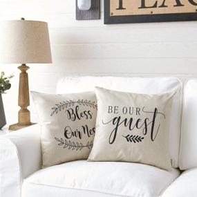 img 1 attached to 🏡 Meekio Farmhouse Be Our Guest Pillow Covers: 18" x 18" Farmhouse Guest Room Decor Must-Have