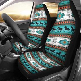 img 3 attached to 🐴 Dreaweet Native American Aztec Southwestern Front Car Seat Covers – Set of 2 | Universal Fit for Sedan Vehicles | Horse Dreamcatcher Pattern Car Interior Protector