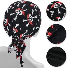 img 3 attached to Breathable Moisture-Wicking Pirate Hat: bANDS 3 Pcs Do Rags for Men - Ideal Skull Cap Helmet Liner for Running and Sports - Unisex Cotton Hat for Men & Women