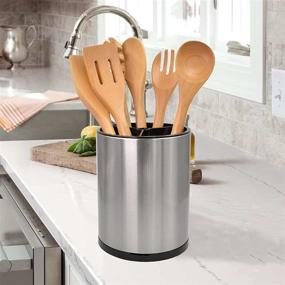 img 1 attached to 🍴 Compact and Sleek Stainless Steel Rotating Utensil Holder, 6.2L X 6.2W X 8H