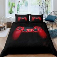 🎮 erosebridal twin size boys gamepad comforter cover: modern red gaming controller duvet set with pillow case - video game decorative bedding, black logo