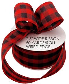 img 2 attached to 🎄 Buffalo Plaid Wired Ribbon Decoration - 2 1/2" x 50 Yards: Perfect for Christmas, Farmhouse Decor, and Wrapping Gifts!