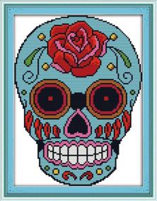 img 4 attached to eGoodn Cross Stitch Stamped Kit - Skull Design, 11ct Fabric, 11x15.4 inches: Perfect DIY Home Decoration