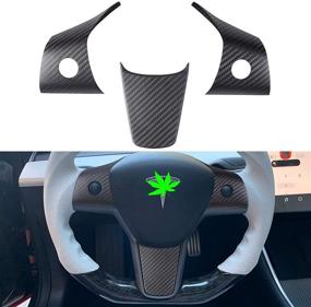 img 4 attached to 🚗 SUMK Модель 3 / Декоративный патч рулевого колеса из углеродного волокна для Tesla Model Y для Tesla Model 3 2018-2020 Карбоновые аксессуары рулевого колеса Декоративная рамка