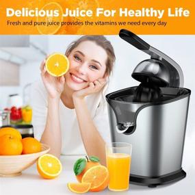 img 2 attached to 🍊 150W Stainless Steel Electric Citrus Juicer Squeezer for Orange, Lemon, Lime, and Grapefruit Juice - Soft Rubber Grip, Stainless Steel Filter, Anti-Drip Spout Lock - Black