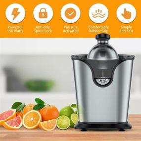 img 3 attached to 🍊 150W Stainless Steel Electric Citrus Juicer Squeezer for Orange, Lemon, Lime, and Grapefruit Juice - Soft Rubber Grip, Stainless Steel Filter, Anti-Drip Spout Lock - Black