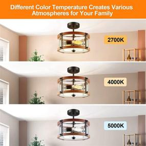 img 3 attached to 🔦 Rustic Vintage Wood Semi Flush Mount Ceiling Light with Clear Seeded Glass Shade - Perfect for Entryway, Hallway, Foyer, Dining Room, Living Room - ROTTOGOON 13 Inch 2-Light Fixture