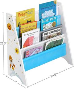 img 1 attached to SONGMICS Kids' Book Organizer Storage Shelf - Organize Playroom, Children’s Room - Blue and Gray