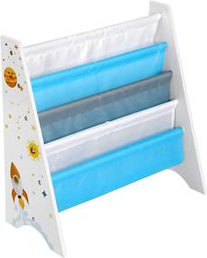 img 4 attached to SONGMICS Kids' Book Organizer Storage Shelf - Organize Playroom, Children’s Room - Blue and Gray