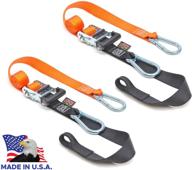 🔶 high-quality powertye heavy duty ratchet straps - 1.5in x 6.5ft - made in usa - soft-tye & carabiner hooks - orange/black (pair) logo