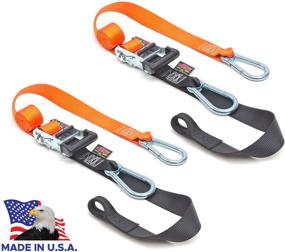 img 4 attached to 🔶 Высококачественные крепежные ленты PowerTye Heavy Duty Ratchet - 1,5 дюйма x 6,5 фута - Сделано в США - Soft-Tye & Карабинные крючки - Оранжево-черные (Пара)