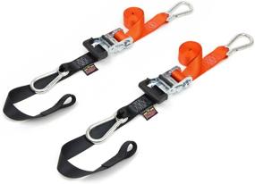 img 3 attached to 🔶 Высококачественные крепежные ленты PowerTye Heavy Duty Ratchet - 1,5 дюйма x 6,5 фута - Сделано в США - Soft-Tye & Карабинные крючки - Оранжево-черные (Пара)