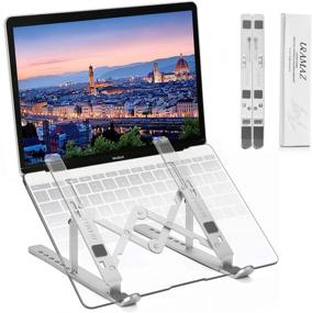 img 4 attached to Laptop Stand, Portable Aluminum Laptop Riser with 7 Height Levels, Adjustable Computer Laptop Holder for Desk, Fits All Laptops Up to 15.6 Inches