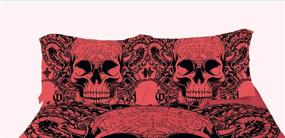 img 2 attached to Ажурный набор на одеяло "Anole" молодежный, мягкий, роскошный, 100% полиэстер, кровать размера "king" с рисунком черепов и цветов на красном фоне - обратимый, без комплекта из компрессированного волокна (King size, 3 шт)