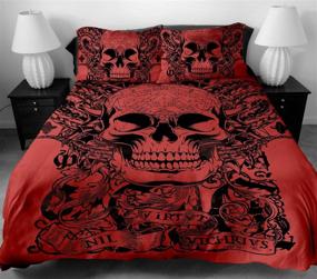 img 4 attached to Anole 3 Pcs Soft Luxury Youth 100% Polyester Skull Flower Duvet Cover Set King Size Red - Reversible & Comforter-Free (King 3pcs)