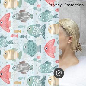img 1 attached to Colorful Favonian Kids Multi-Fish Fabric Shower Curtain Set with Hooks - 72 x 72 inch, Hotel Quality Cute Cartoon Fishes Bath Curtain for Bathroom