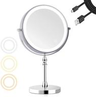 🔍 liouhoum 8 inch lighted makeup mirror with rechargeable led lights - 1x/10x magnifying, 360° dimmable chrome mirror logo