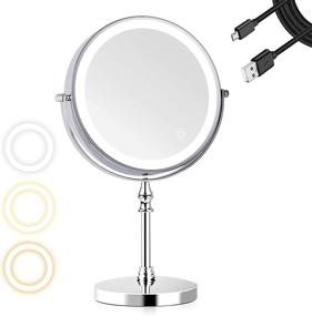 img 4 attached to 🔍 Liouhoum 8 Inch Lighted Makeup Mirror with Rechargeable LED Lights - 1X/10X Magnifying, 360° Dimmable Chrome Mirror