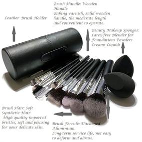 img 3 attached to 💄 SPATI 12-Piece Professional Makeup Brush Set with PU Leather Holder - Ideal for Foundation, Eye Shadow, Blush, and Concealer - Travel Size - Black