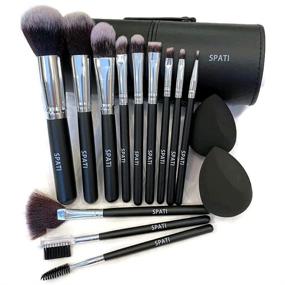 img 4 attached to 💄 SPATI 12-Piece Professional Makeup Brush Set with PU Leather Holder - Ideal for Foundation, Eye Shadow, Blush, and Concealer - Travel Size - Black