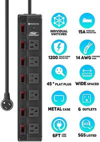 img 3 attached to ⚡️ CRST 15A Heavy Duty Power Strips with Individual Switches - 14AWG Surge Protectors Power Strip with Circuit Breaker (1200 J) - 6 Outlet ECO-Friendly Metal Surge Protector - 6 Feet Length