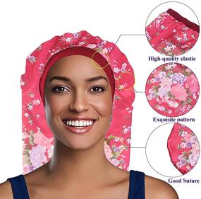 img 1 attached to 👩 2-Piece Set: Large Satin Bonnet Sleep Cap for Women with Braids and Hairband